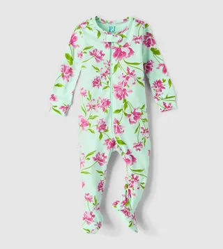 Baby and Toddler Girls Mommy and Me Floral Printed Snug Fit Cotton Footed Sleepsuit