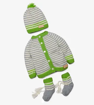 Sweater With Cap And Booties - Green