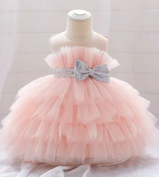 Fluffy Bow Detail Tulle Party Dress