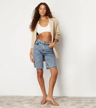 Washed High Waist Bermuda Shorts