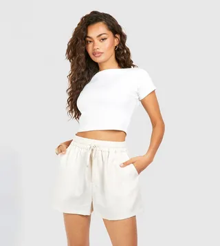 Linen Look Tie Waist Relaxed Fit Shorts