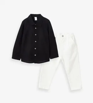 Solid Long Sleeves Shirt and Trousers Set