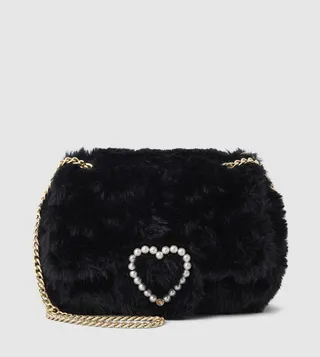 Girls Heart Pearl Detail Faux Fur Crossbody Bag