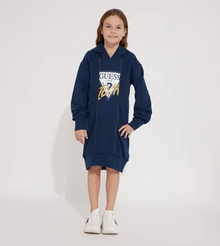 Logo Printed Long Sleeves Hooded Sweatshirt Dress
