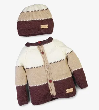 Sweater With Cap And Booties - Brown