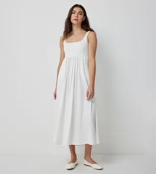Solid Square Neck Flared Midi Dress