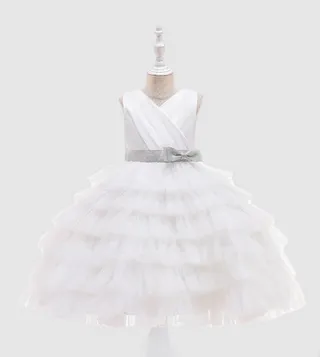 Layered Bow Detail Party Dress with Waist Belt