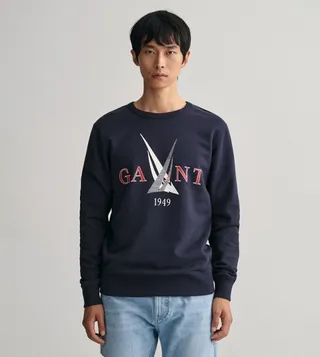 Sail Theme Print Crew Neck Sweatshirt