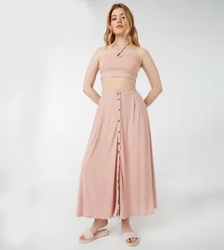 Half Button Front Maxi Skirt