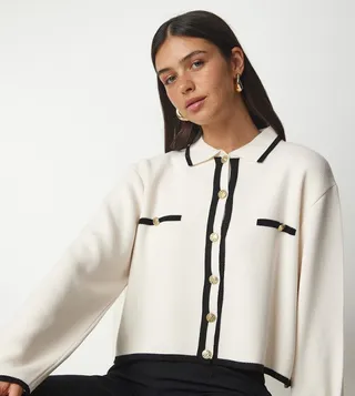 Contrast Trim Long Sleeves Cardigan