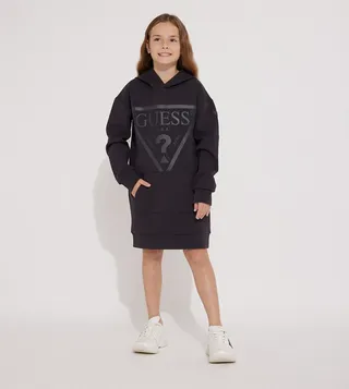 Logo Printed Long Sleeves Hooded Sweatshirt Dress