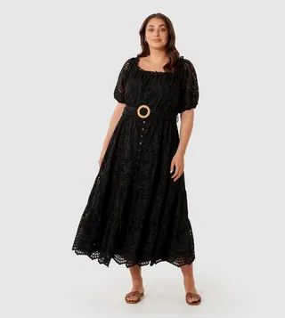 CAROL Curve Broderie Puff Sleeves Dress
