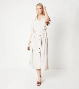 Belted Short Sleeves Shirt Dress