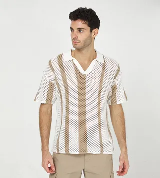 Striped Short Sleeves Knitted Polo T-Shirt