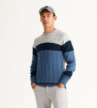 Color Block Crew Neck Sweater