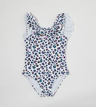 Animal Print Ruffle Detail V-Cut Swimsuit
