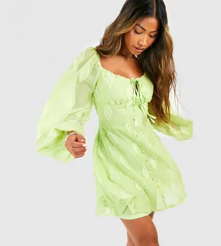 Puff Sleeves Textured Smock Dress