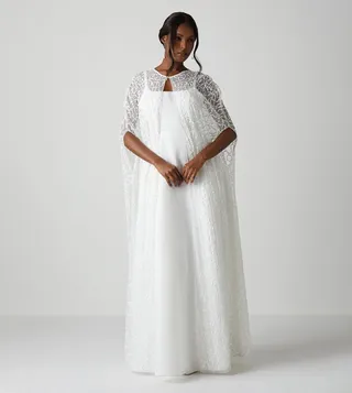 All Over Sequin Embellished Maxi Bridal Cape