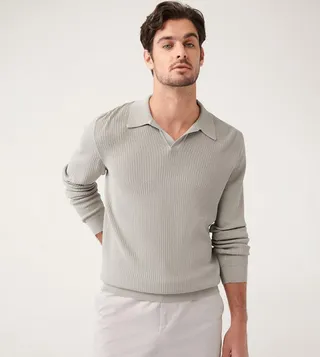 Textured Polo Collar Sweater