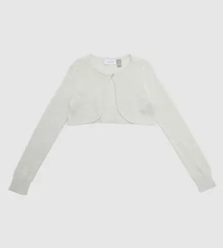 Girl's Long Sleeves Metallic Cropped Cardigan