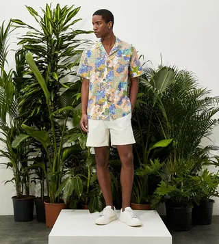 Printed Revere Collar Short Sleeves Shirt