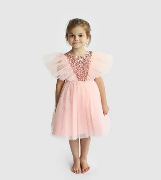 Sequins Embellished Flutter Sleeves Tulle Dress