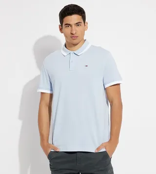 Contrast Tipping Short Sleeves Polo T-Shirt