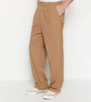 Button Closure Wide Leg Pants