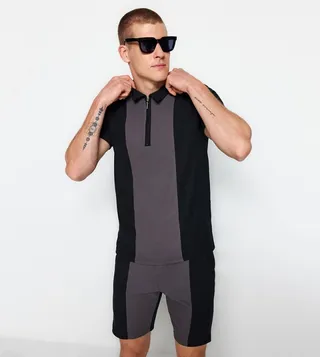 Color Block Zippered Polo T-Shirt