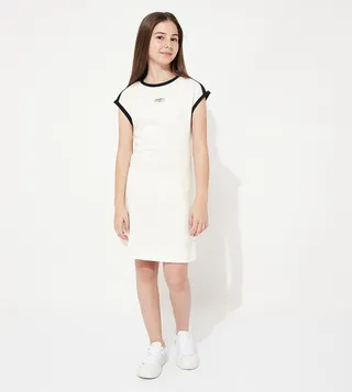 Logo Badge Contrast Trim A-Line Dress