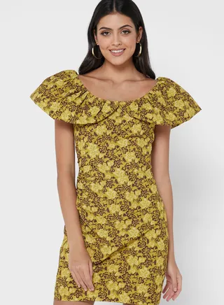 Printed Ruffle Detail Dress