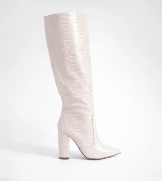 Croc Block Heel Knee High Boots