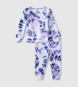 Girl's Tie Dye Printed Long Sleeves Pajama Set
