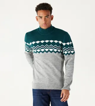 Patterned High Neck Sweater
