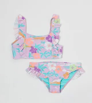 Printed Ruffle Detail Swimwear Set