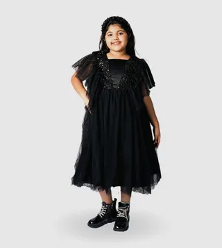 Sequins Flutter Sleeves Tulle Dress