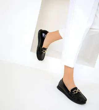 Metal Accent Round Toe Loafers