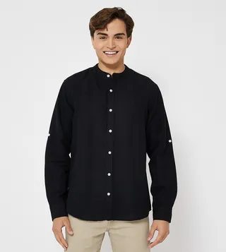 Aero Men's Woven Slim Fit Mandarin Collar Shirt