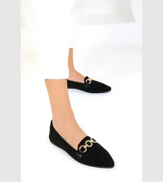 Metal Accent Pointed Toe Loafers