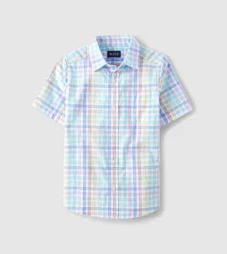 Boys Dad And Me Rainbow Gingham Poplin Button Up Shirt