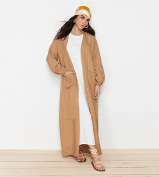 Striped Abaya with Pocket Detail