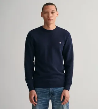 Micro Cotton Textured Crew Neck Sweater
