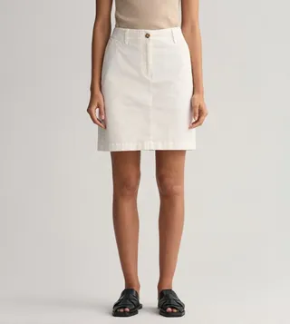 Solid Button Closure Chino Skirt
