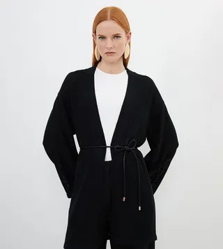 Corded Cotton Blend Knitted Edge To Edge Cardigan