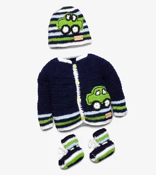 Sweater With Cap And Booties - Dark Blue