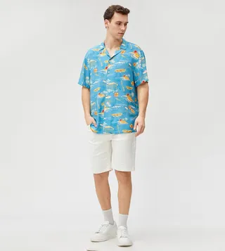 Printed Revere Collar Short Sleeves Shirt