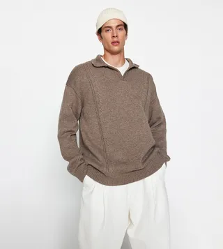 Collared Oversized Knitted Sweater