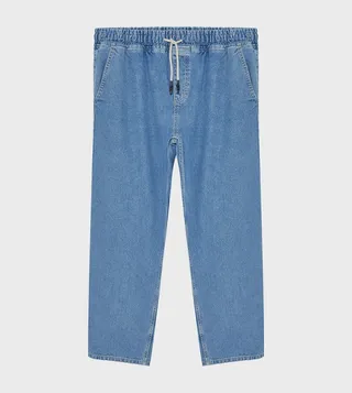 Washed Elastic Waist Wide Leg Jeans