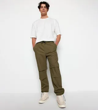 Solid Drawstring Waist Casual Trousers