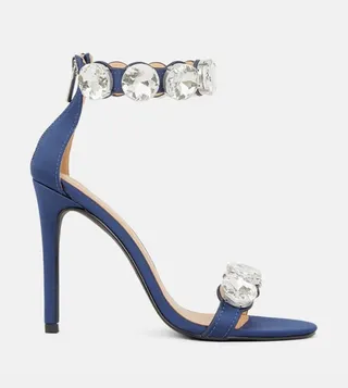 Crystal Stone Double Strap Stiletto Heel Sandals